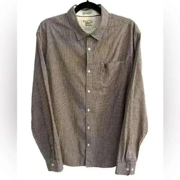 Penguin By Munsingwear Men’s XL Long Sleeve Button Up Slim Fit Red Blue Plaid - Picture 1 of 8